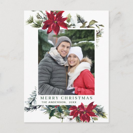 Feestelijke Rode Poinsettia Kerst Groet Vakantie Briefkaart (Voorkant)