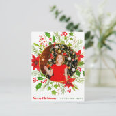 Feestelijke Rode Poinsettia Kerst Kinder Foto Feestdagenkaart (Staand voorkant)