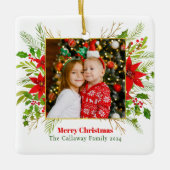 Feestelijke Rode Poinsettia Kerst Kinder Foto Keramisch Ornament (Voorkant)