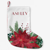 Feestelijke rode poinsettia kerst kleine kerstsok (Voorkant)