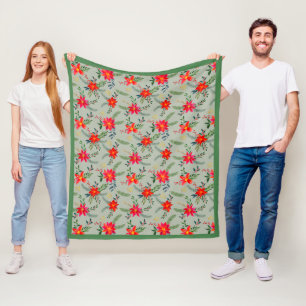 Feestelijke rode Poinsettia Kerstbloem Fleece Deken
