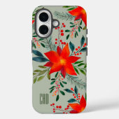 Feestelijke rode poinsettia kerstbloem monogram Case-Mate iPhone case (Achterkant)