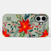 Feestelijke rode poinsettia kerstbloem monogram Case-Mate iPhone case (Achterkant (horizontaal))