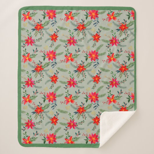 Feestelijke rode Poinsettia Kerstbloem Sherpa Deken (Voorkant)