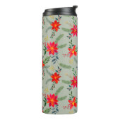 Feestelijke rode Poinsettia Kerstbloem Thermosbeker (Gedraaid links)