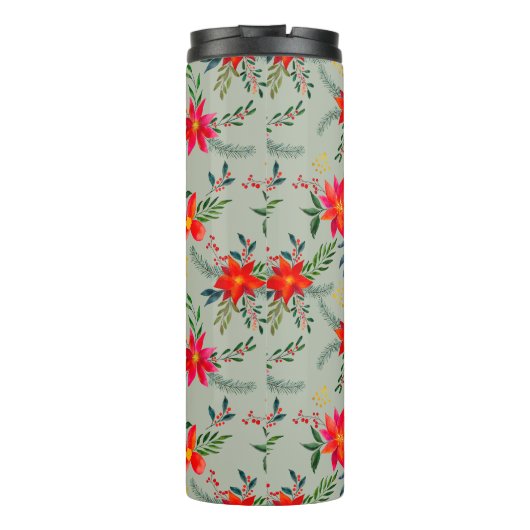 Feestelijke rode Poinsettia Kerstbloem Thermosbeker (Achterkant)