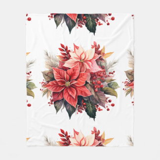 Feestelijke Rode Poinsettia Kerstbloemen Fleece Deken