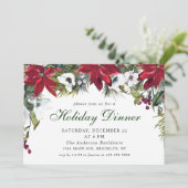 Feestelijke rode poinsettia kerstdinermenu kaart (Staand voorkant)