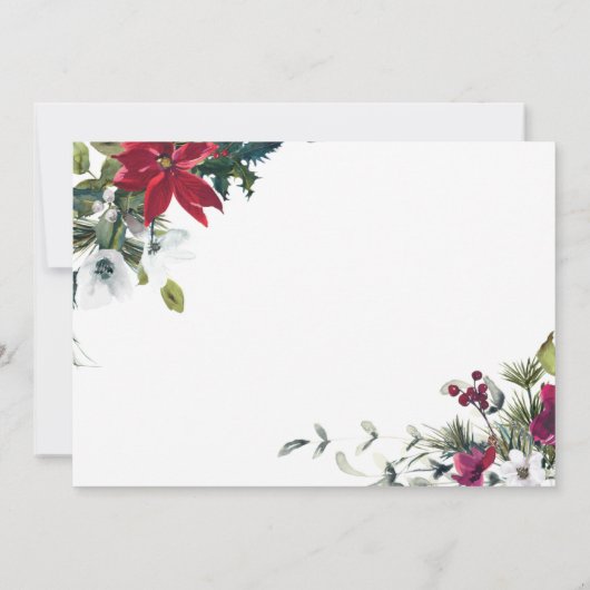 Feestelijke rode poinsettia kerstdinermenu kaart (Achterkant)