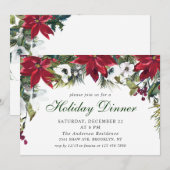 Feestelijke rode poinsettia kerstdinermenu kaart (Voorkant / Achterkant)