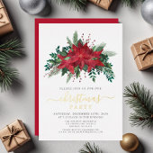 Feestelijke rode poinsettia kerstfeest folie uitnodiging