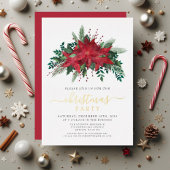Feestelijke rode poinsettia kerstfeest folie uitnodiging