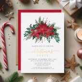 Feestelijke rode poinsettia kerstfeest folie uitnodiging