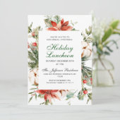 Feestelijke rode poinsettia kerstvakantie lunch kaart (Staand voorkant)