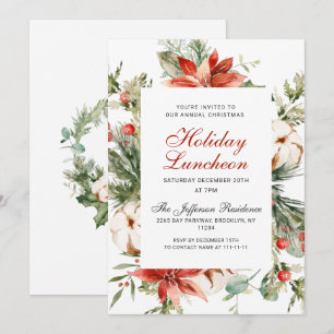 Feestelijke Rode Poinsettia Kerstvakantie Lunch Kaart