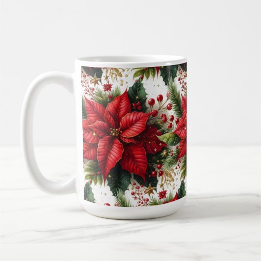 Feestelijke rode poinsettia met gouden kerst Mok (Links)