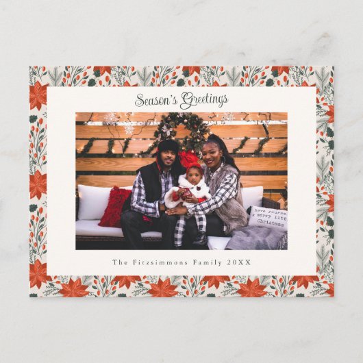 Feestelijke rode Poinsettia Vakantiefoto Briefkaar Feestdagenkaart (Voorkant)