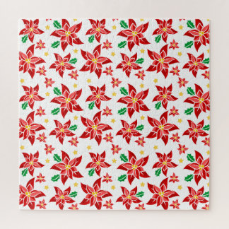 Feestelijke rode poinsettia's en hulst kerstbloeme legpuzzel