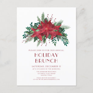Feestelijke rode Poinsettias Holiday Brunch Uitnod Briefkaart
