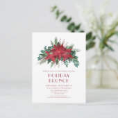 Feestelijke rode Poinsettias Holiday Brunch Uitnod Briefkaart (Staand voorkant)