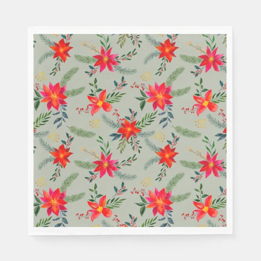 Feestelijke rode pointsettia bloemige Waterverf. Servet (Voorkant)