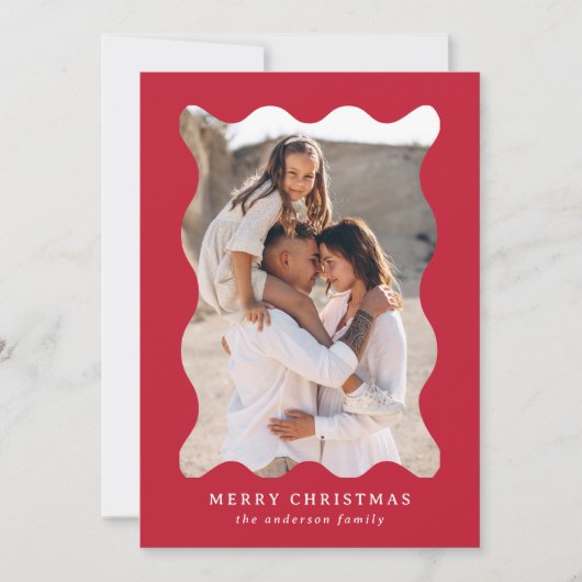Feestelijke rode retro Lijst vrolijke kerstfoto Feestdagenkaart (Voorkant)