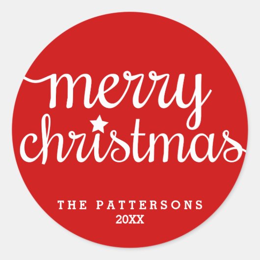 Feestelijke Rode Ronde Vrolijke Kerstmis Sticker (Voorkant)