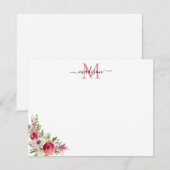 Feestelijke Rode Roze Bloemige Kerst Feestdag Mono Notitiekaartje (Voorkant / Achterkant)