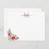 Feestelijke Rode Roze Bloemige Kerst Feestelijke M Notitiekaartje (Voorkant / Achterkant)