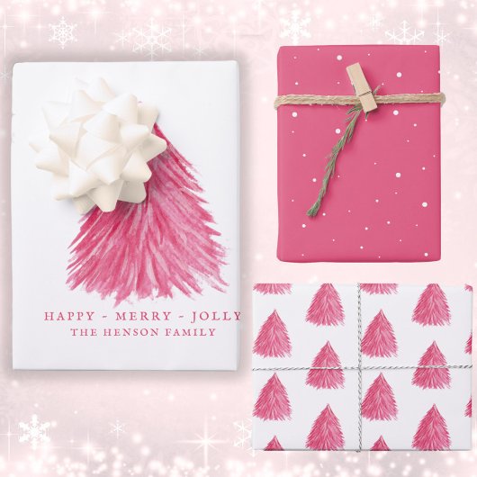 Feestelijke Rode Roze Kerstboom Waterverf Vakantie Inpakpapier Vel