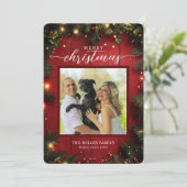 Feestelijke rode rustieke kerstfoto feestdagenkaart (Staand voorkant)