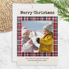 Feestelijke Rode Schotse Ruit Custom Foto Kerstmis Feestdagenkaart
