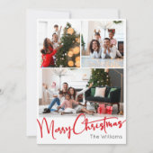Feestelijke rode Scrip Verticaal 3 Foto Kerstmis Feestdagenkaart (Voorkant)
