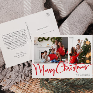 Feestelijke Rode Script Prettig Kerstmis Twee Foto Feestdagenkaart