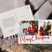 Feestelijke Rode Script Prettig Kerstmis Twee Foto Feestdagenkaart