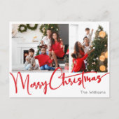 Feestelijke Rode Script Prettig Kerstmis Twee Foto Feestdagenkaart (Voorkant)