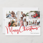 Feestelijke rode script Vrolijk Kerstfeest Acht Fo Feestdagenkaart (Voorkant)