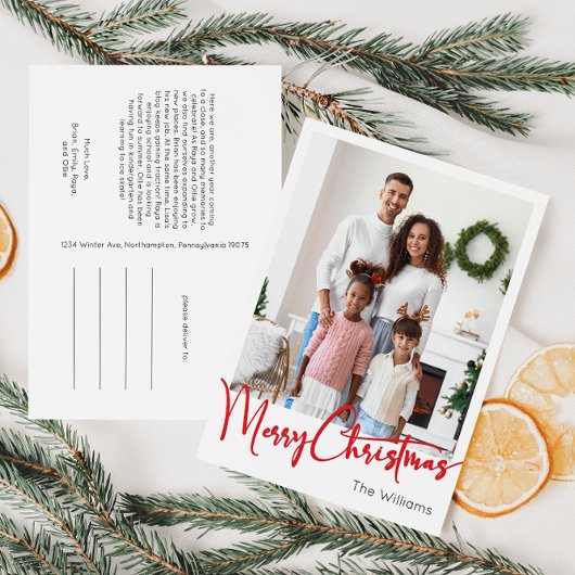 Feestelijke rode script Vrolijke Kerstmis Vertical Feestdagenkaart