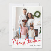 Feestelijke rode script Vrolijke Kerstmis Vertical Feestdagenkaart (Voorkant)