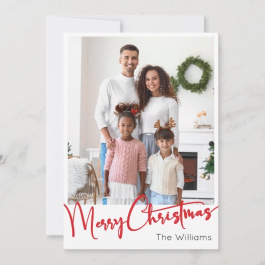 Feestelijke rode script Vrolijke Kerstmis Vertical Feestdagenkaart (Voorkant)