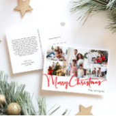 Feestelijke rode script Vrolijke Kerstmis vijf fot Feestdagenkaart