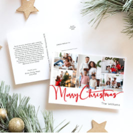 Feestelijke rode script Vrolijke Kerstmis vijf fot Feestdagenkaart