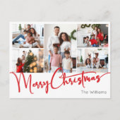 Feestelijke rode script Vrolijke Kerstmis vijf fot Feestdagenkaart (Voorkant)
