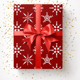 Feestelijke Rode Sneeuwvlokken Kerst Cadeaupapier