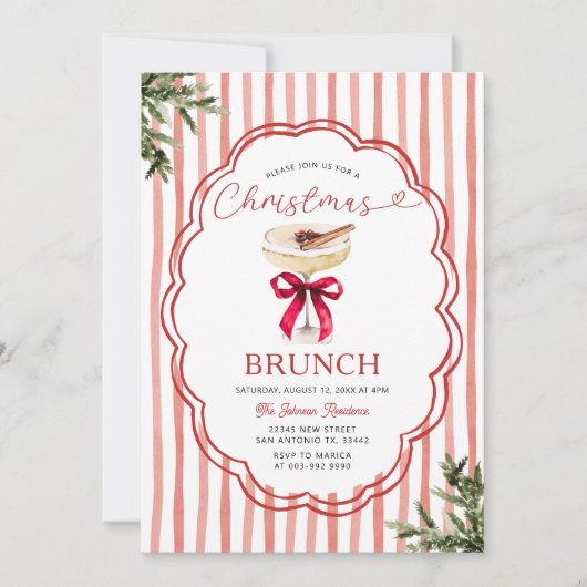 Feestelijke rode streep & Kerst brunch Kaart (Voorkant)
