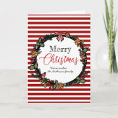 Feestelijke rode strepen hulstkrans vrolijk kerstf kaart (Voorkant)