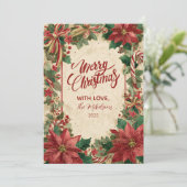 Feestelijke rode strik Kerstmis Feestdagenkaart (Staand voorkant)