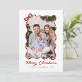 Feestelijke rode strik lint kerstfoto feestdagenkaart (Staand voorkant)