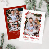 Feestelijke rode strik lint kerstfoto feestdagenkaart