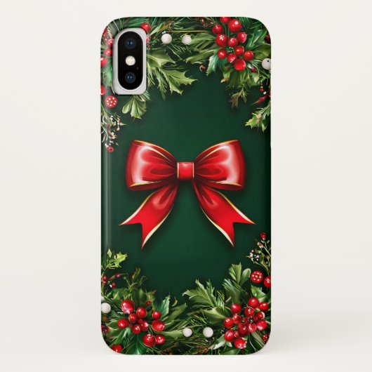 Feestelijke rode strik met levendige kerstgroen Case-Mate iPhone case (Achterkant)